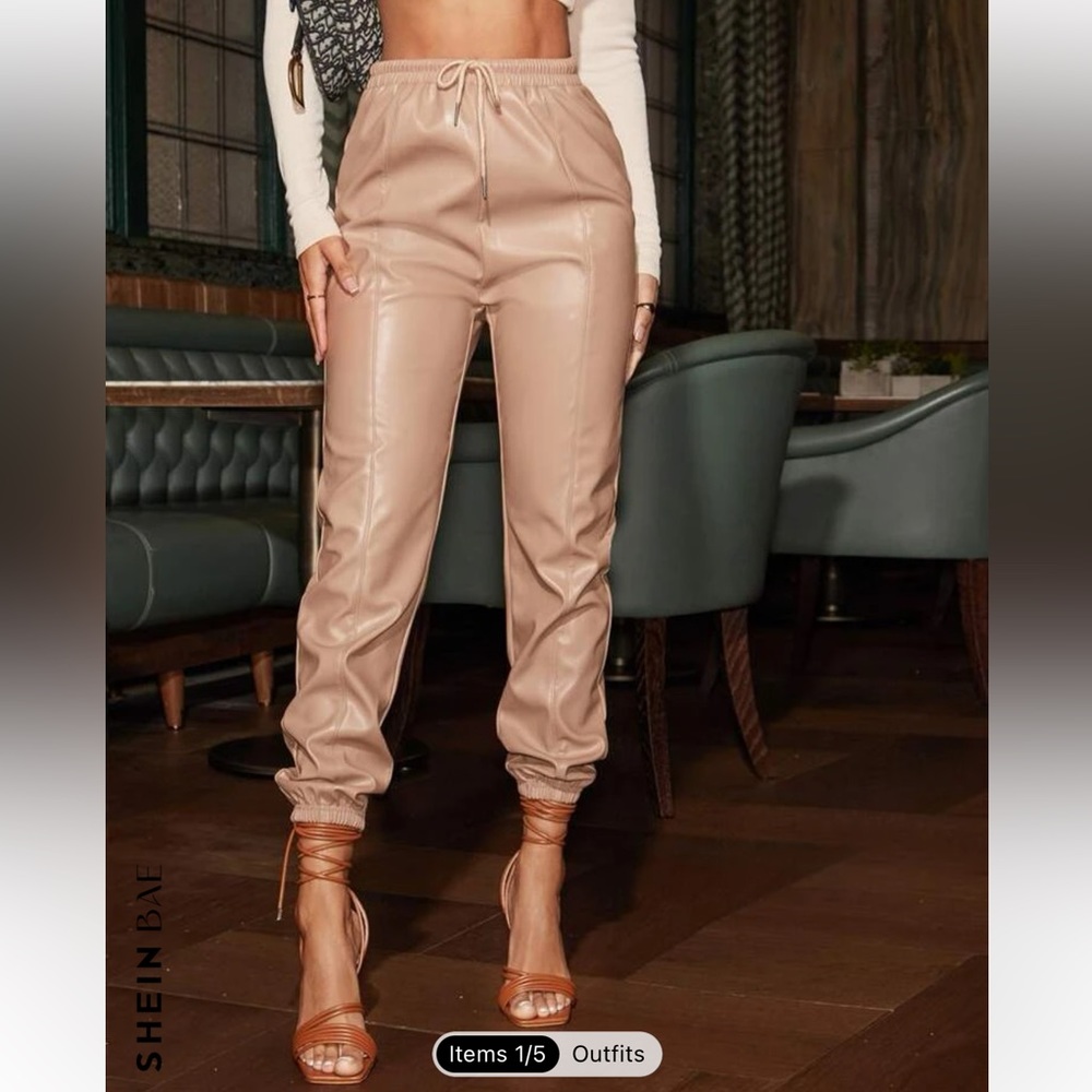 SHEIN BAE knot waist PU leather pants
